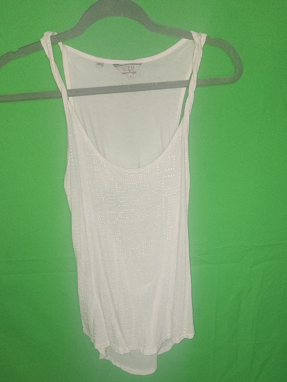 GUESS White Racerback Tank Top with Rhinestone Logo - Y2K Style-Small